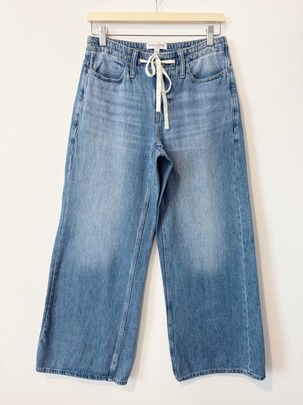 Banana Republic Drawstring Wide Leg Jeans Size 27 Slouchy Rigid Denim Relaxed - Picture 3 of 11